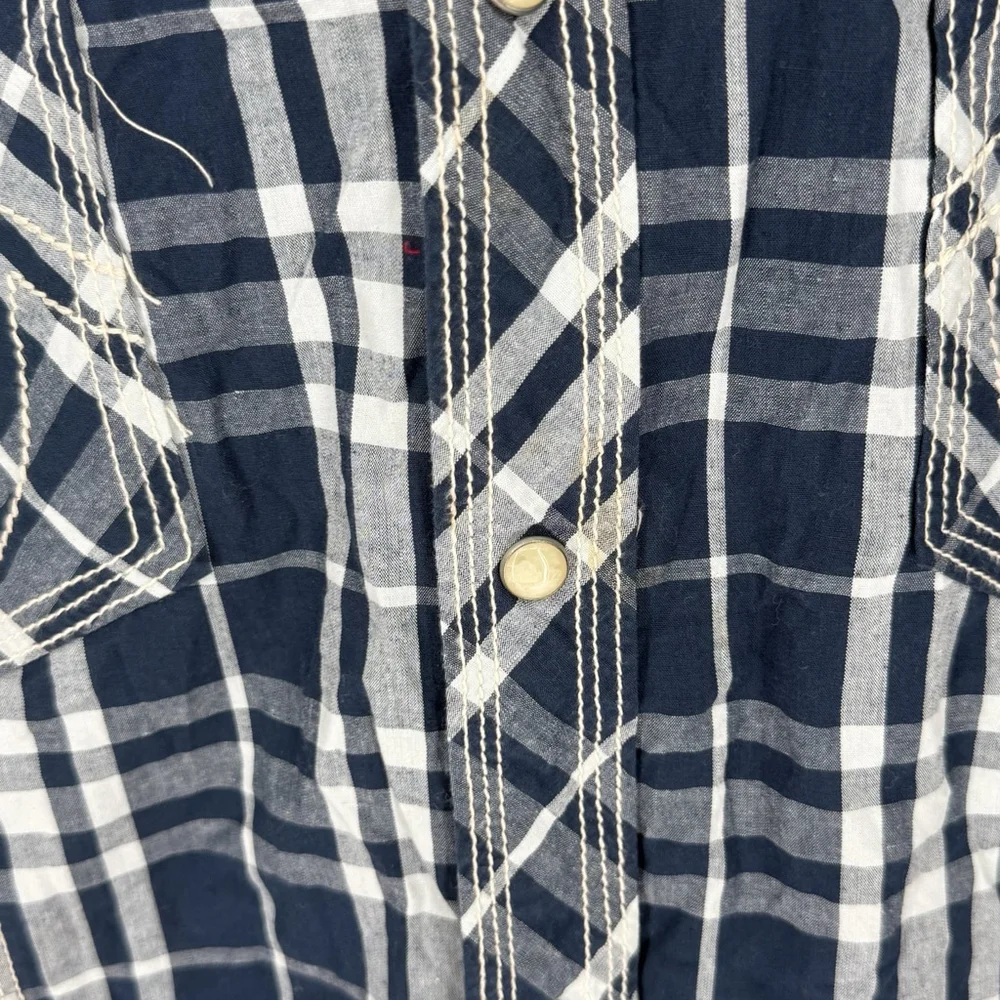 True Religion Blue Plaid Pearl Snap Men’s Shirt Size 3X